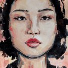 Peach asian girl . Original oil painting. Wall art