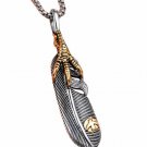 tkmdl Mens Eagle Claw Necklace Gold Angel Feather Pendant Stainless Steel Chain