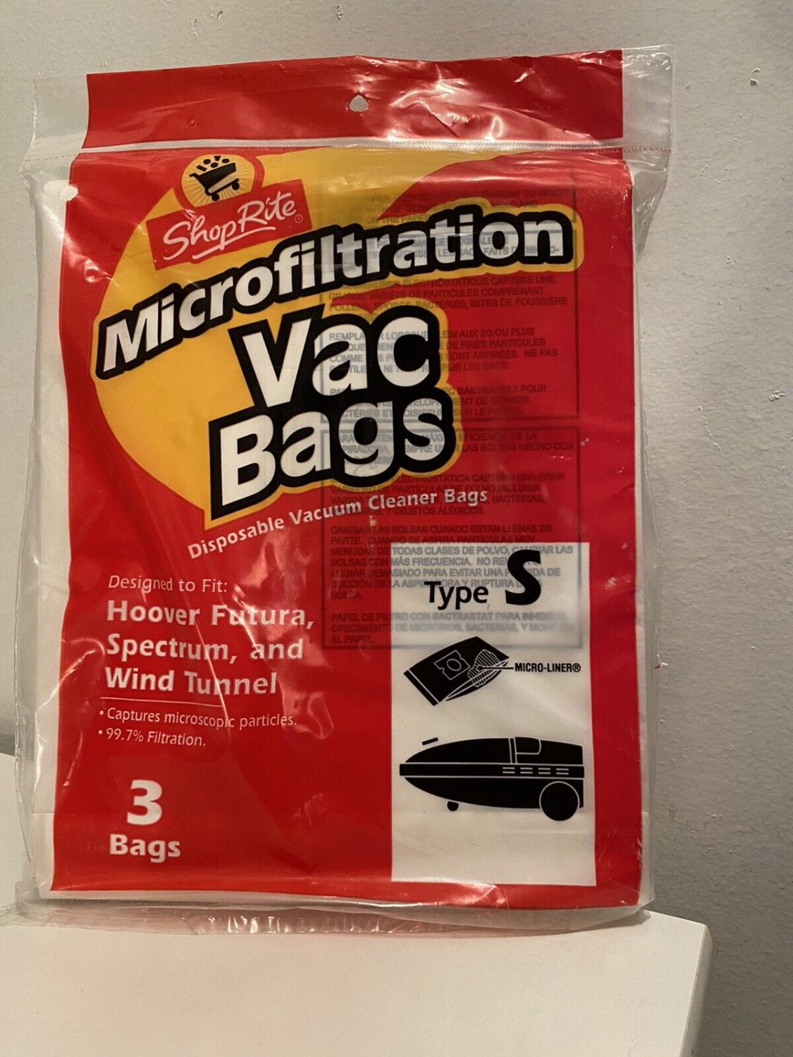 Vacuum Bags Type S , Hoover Futura , Spectrum And Micro Filtration Shop Rite