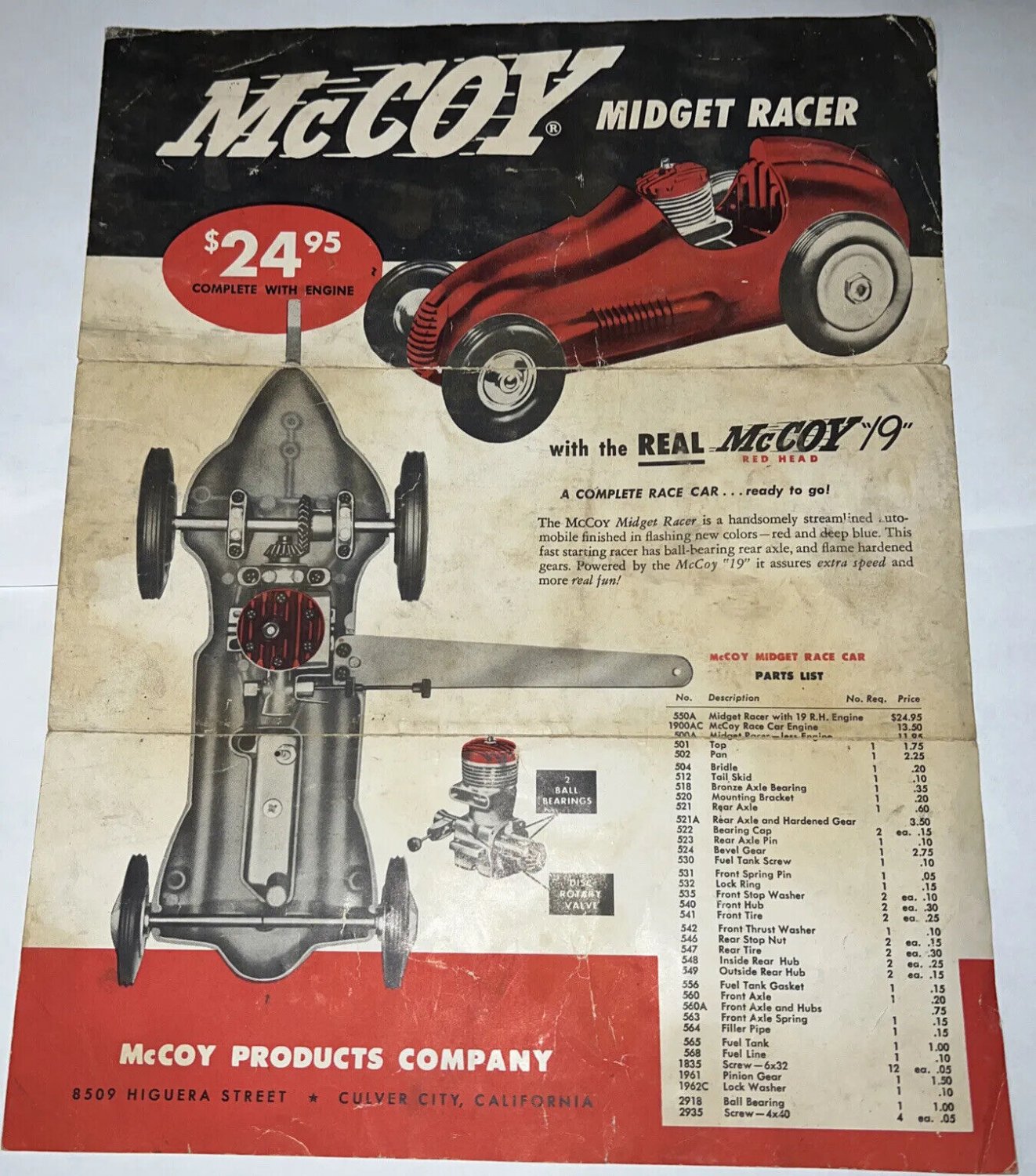 Vintage Real McCoy Midget Racer Parts Catalog Model 550A