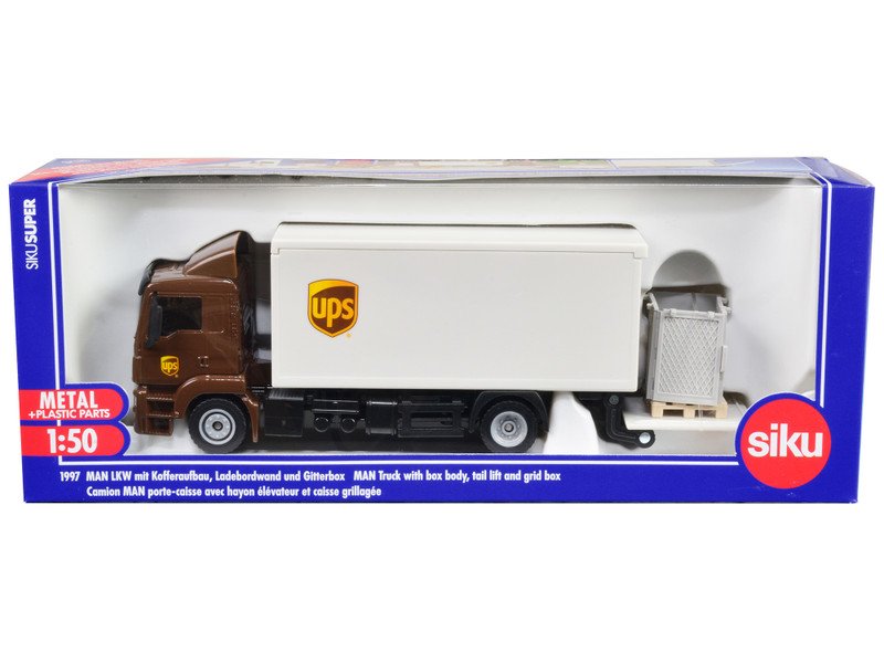 MAN Tractor Truck Brown with Box Body and Tail Lift "UPS" 1/50 Diecast Model by Siku