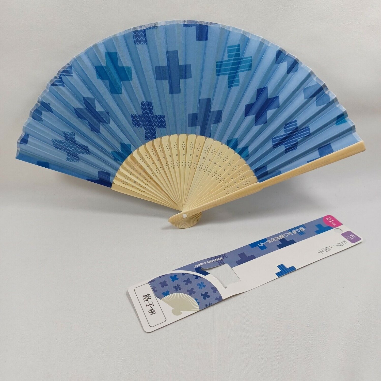 BRAND NEW Japanese Folding Fan Light blue Cross SENSU JAPAN JPN karinpia
