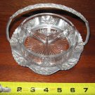 Old Hand Hammered  Wrought Metal Aluminum Basket with Glass Divided Candy or Relish Dish