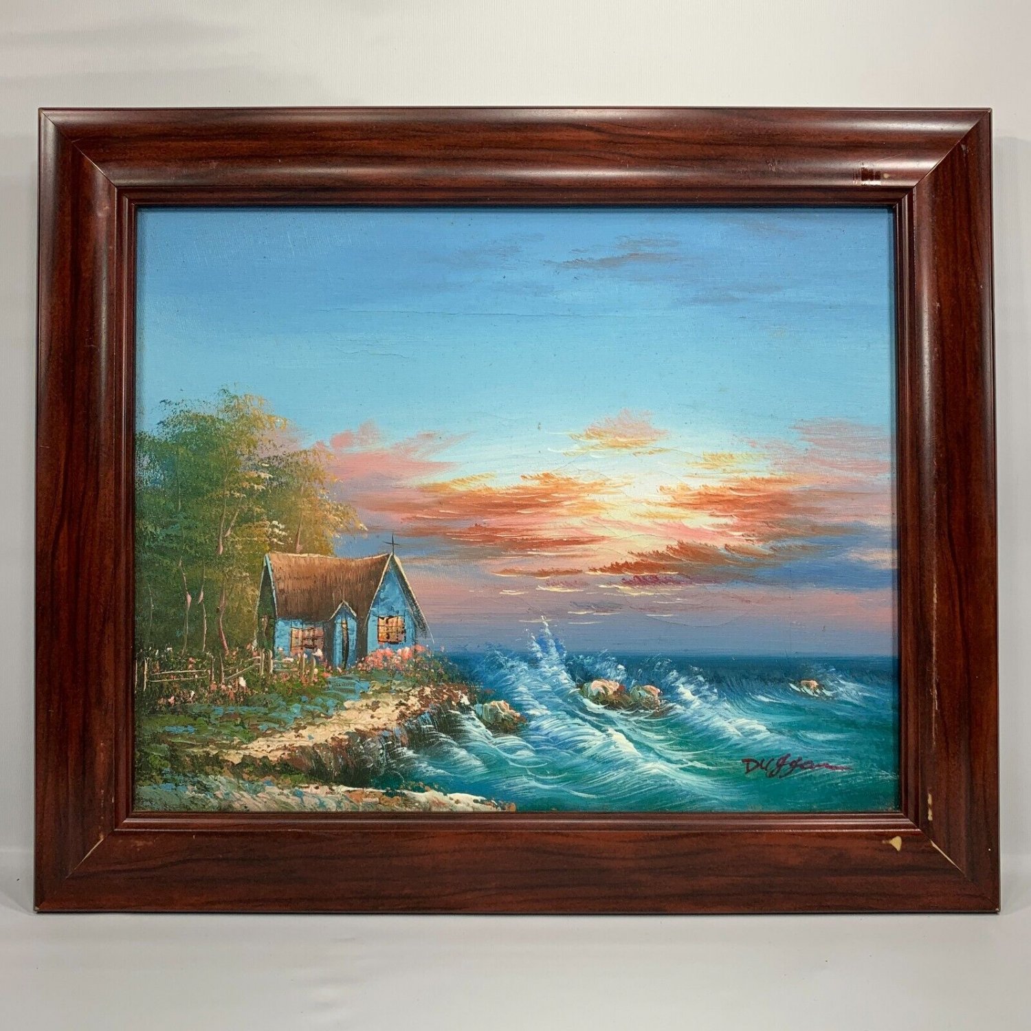 Bernard B Duggan House By The Sea Oil Painting Framed 8" X 10" Canvas Ocean