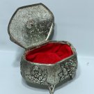 Metal Jewelry Trinket Ring Box Felt Lined Rose Floral Pattern Hinged Vintage