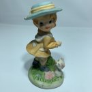 Cute Girl and Kitten in Grass Bisque Figurine Toma Vintage Made In Taiwan