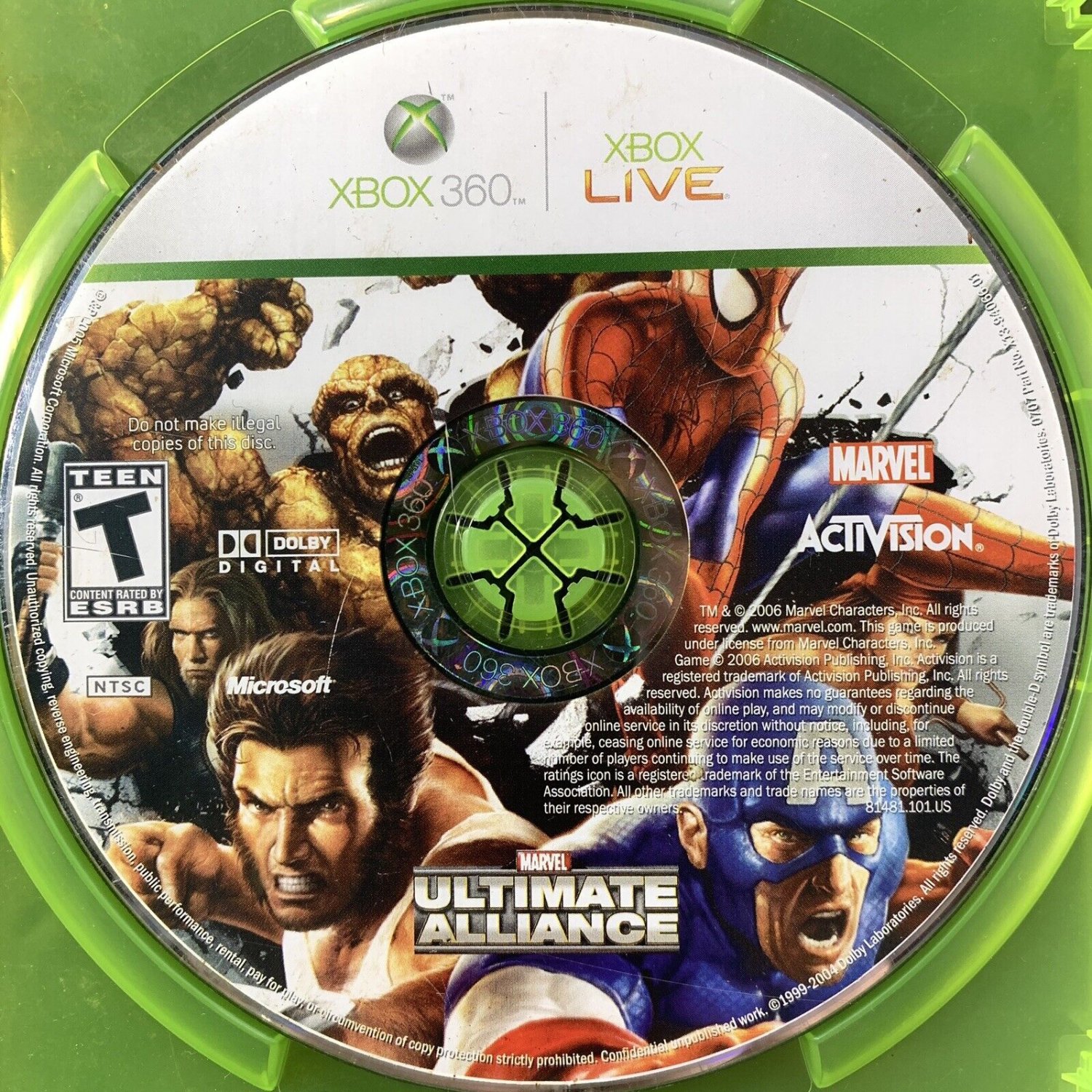 Xbox 360 Marvel Ultimate Alliance Disc Only Tested Working