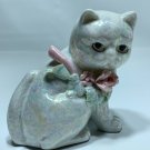 Iridescent White Persian Cat with Rose Collar Kitten Sitting 3" Figurine