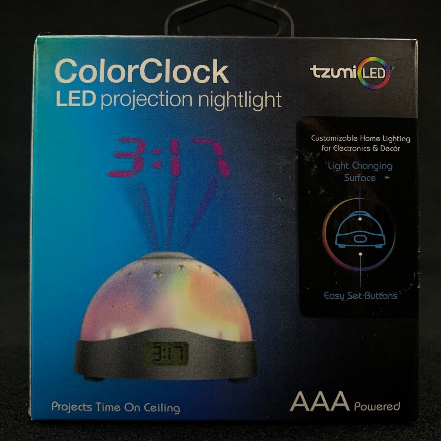 Tzumi LED Color Clock Projection Nightlight Projects Time on Ceiling