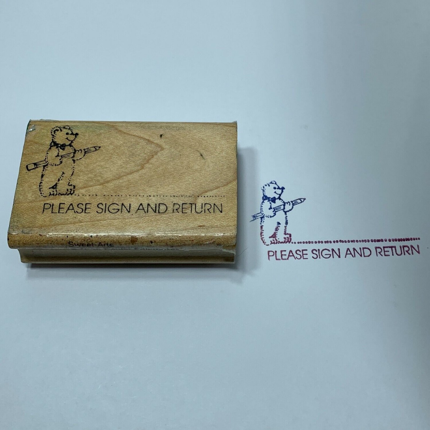 Please Sign and Return Bear Rubber Stamp Teacher School Sweet Arts Vintage