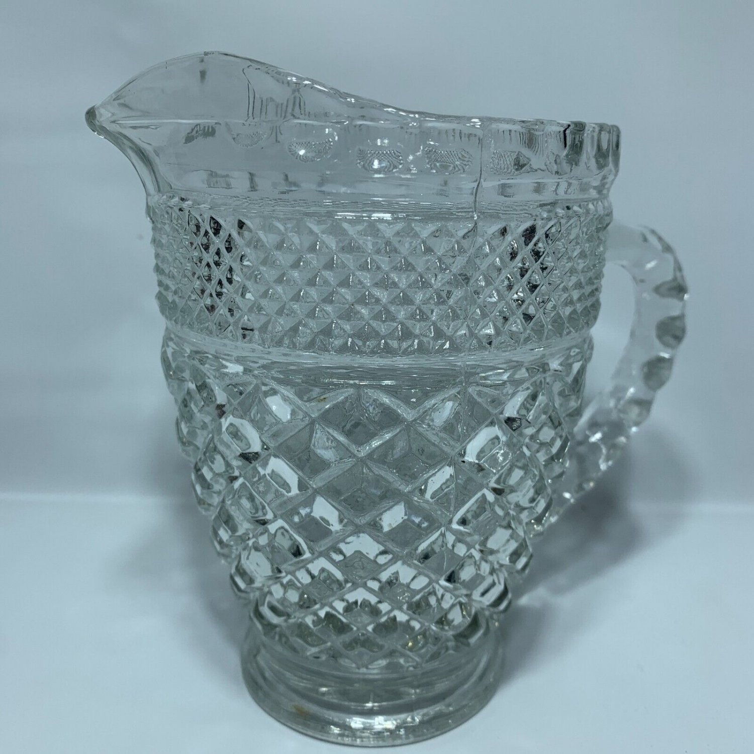 Vintage Anchor Hocking Pitcher Pressed Glass 5" Tall Wexford Pattern Jug