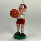 Handpainted Wooden Christmas Ornament Child Playing Basketball Made In Taiwan