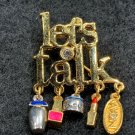 Vintage Brooch Pin Lets Talk Avon Gold Tone Womens Costume Fashion Jewelry