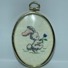 Vintage 1980 Rabbit With A Flower Cross Stitch Finished Framed Gift