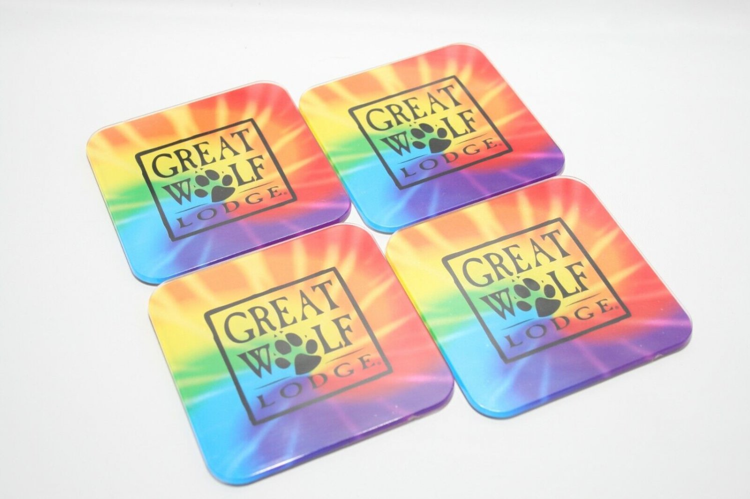Great Wolf Lodge Tie Dyed Set of 4 Plastic Coasters