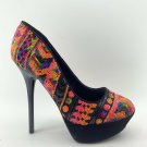 Qupid Rainbow Sequined Stiletto Platform Heels Slip On Sexy Womens 7