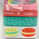 Gwen Studios Sweet Shop Ribbon Macaroons Sprinkles Pink Aqua Blue 4 6 Ft pieces
