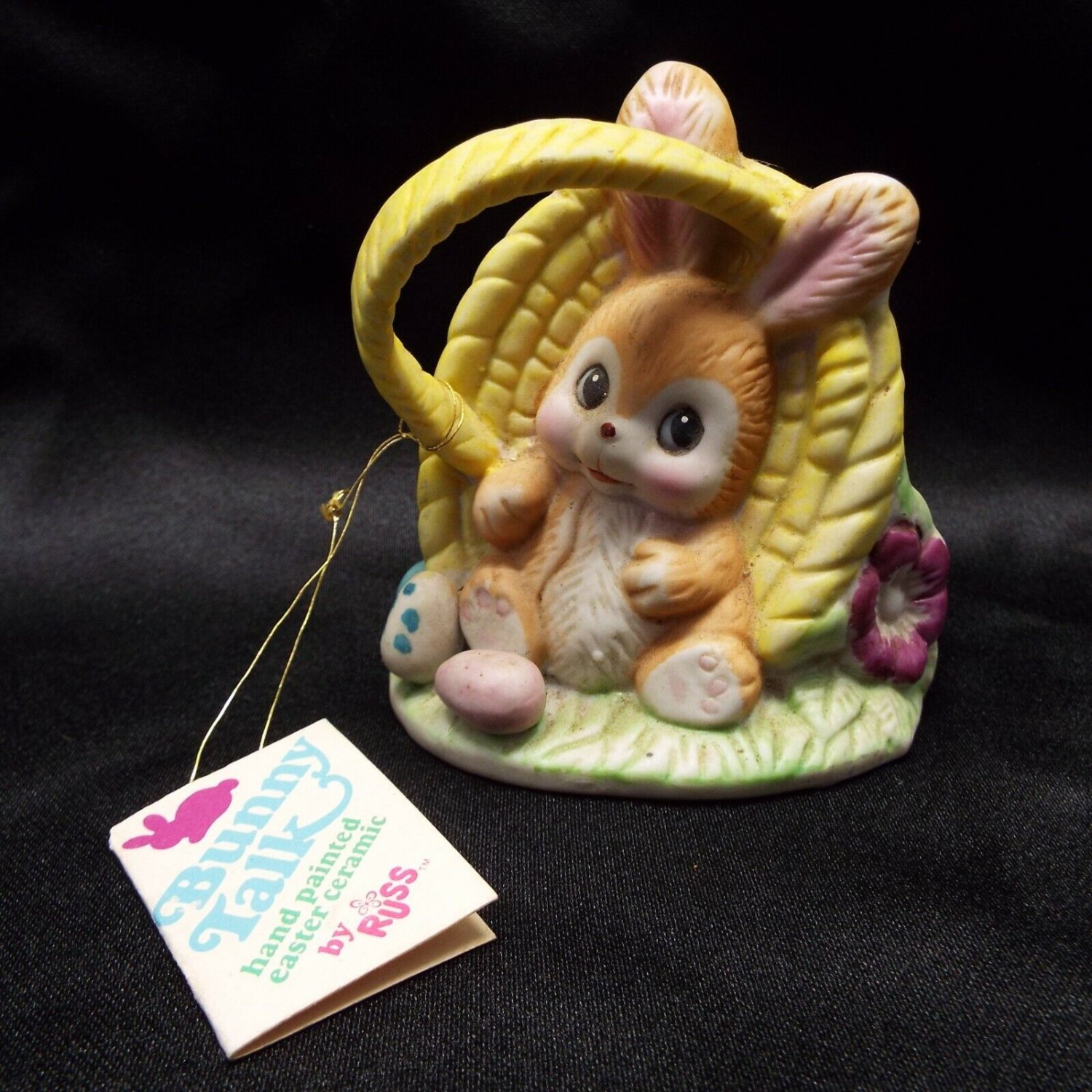 Russ Berrie Bunny Talk Easter Basket Ceramic Figurine Rabbit Vintage 1979 #1044
