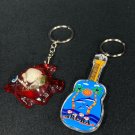 Set of 2 Aruba Souvenir Keychains Red Fish with Shells and Guitar Shaped