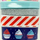 Gwen Studios Sweet Shop Ribbon Patriotic Cupcakes Blue Red Silver 4 6 Ft pieces