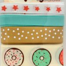Gwen Studios Sweet Shop Ribbon Sprinkle Doughnuts Aqua Gold Stars 4 6 Ft pieces