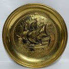 Vintage Galleon Ship Brass Pressed 10" Plate Wall Hanger ELPEC England 1960's