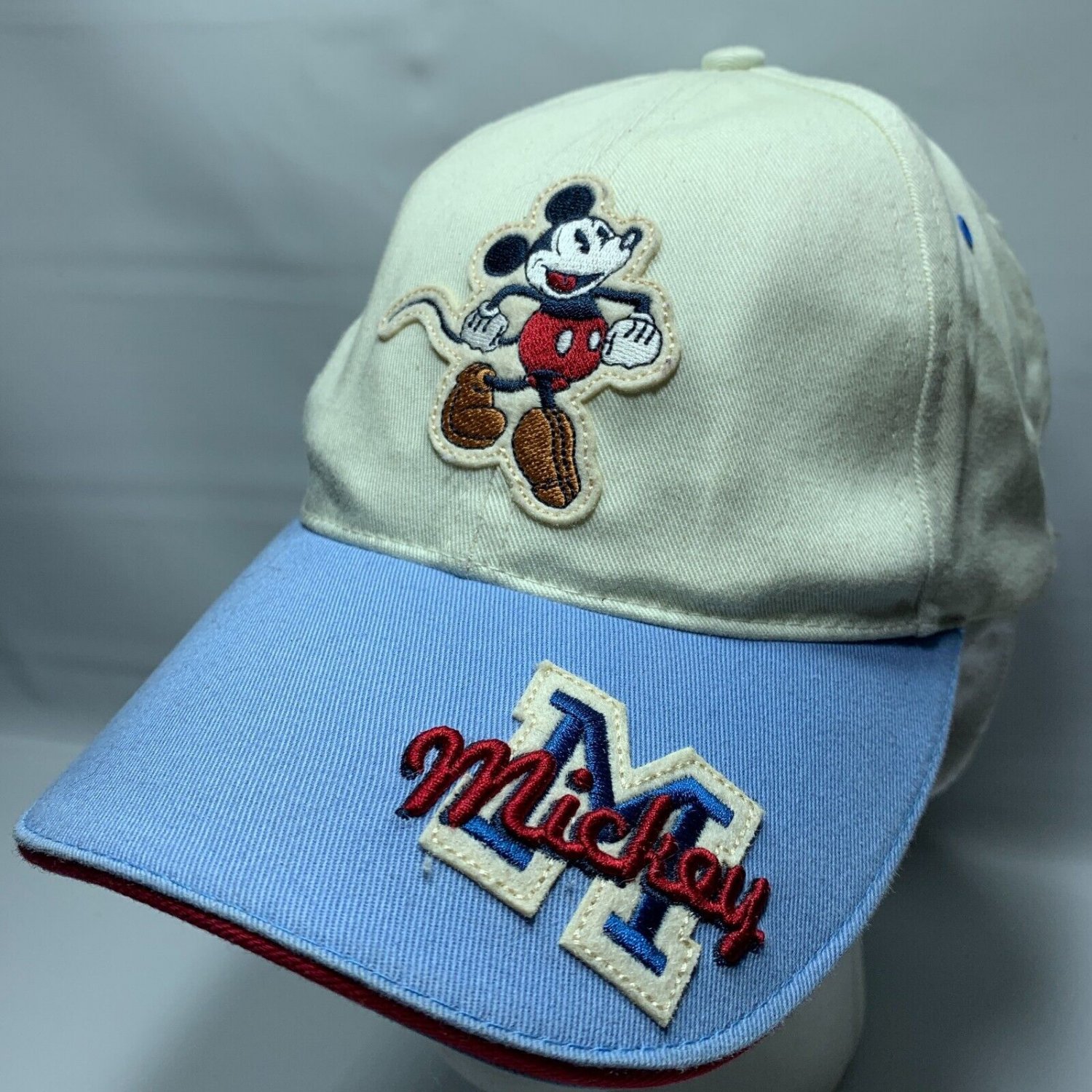 Disney Mickey Mouse Youth Hat Cap Retro Image Cream Blue Bill