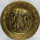 Vintage Brass Fruit Harvest Grapes Pears 10" Plate Wall Hanger Made In England