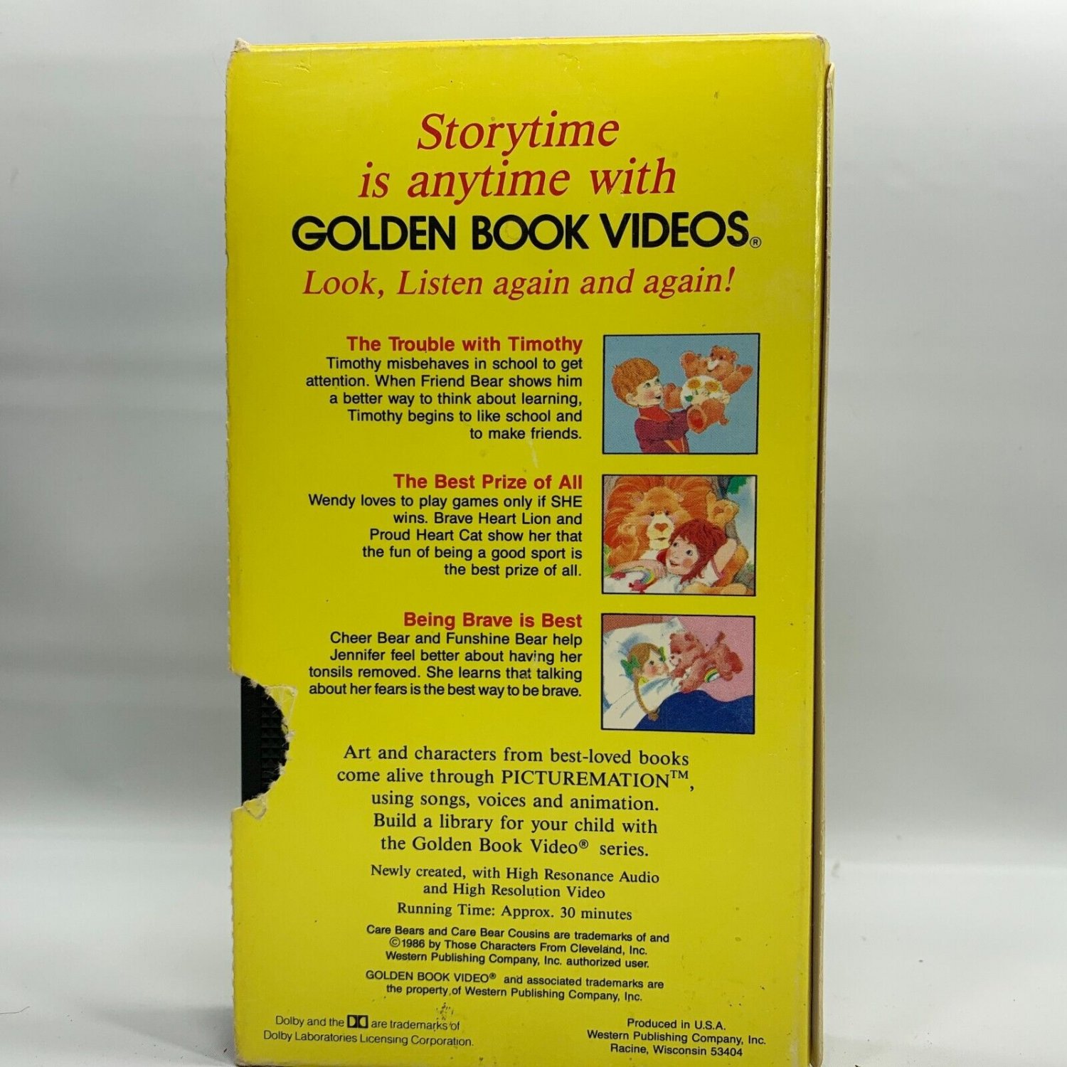 Care Bears Golden Book Video VHS 1986 Cartoon Picturemation 3 Stories