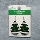 Faux Leather Saint Patrick's Day Earring Set Green Clover Striped Hypoallergenic