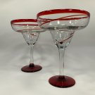 Red Swirl Margarita Glasses Hand Blown Set of 2 Summer Time Cinco De Mayo