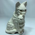 White Mother Cat Carrying Her Baby Kitten Ceramic Figurine Approx 6.5"