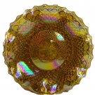 Vintage Amber Carnival Glass Starburst Diamond Pattern Ruffled Edge 10” Dish