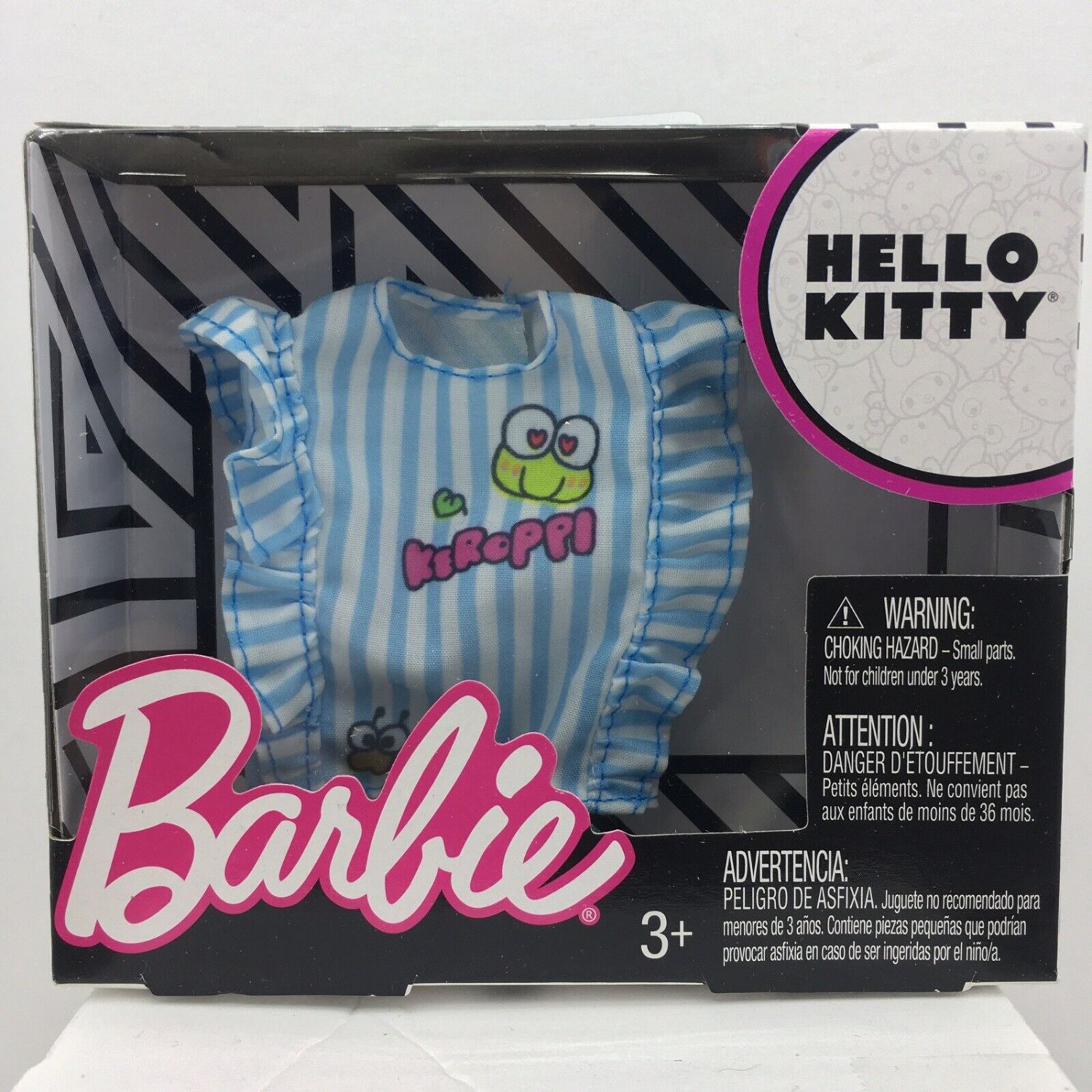Barbie Hello Kitty Kerropi Top Blouse Shirt White Blue Stripe Sleeveless Ruffles