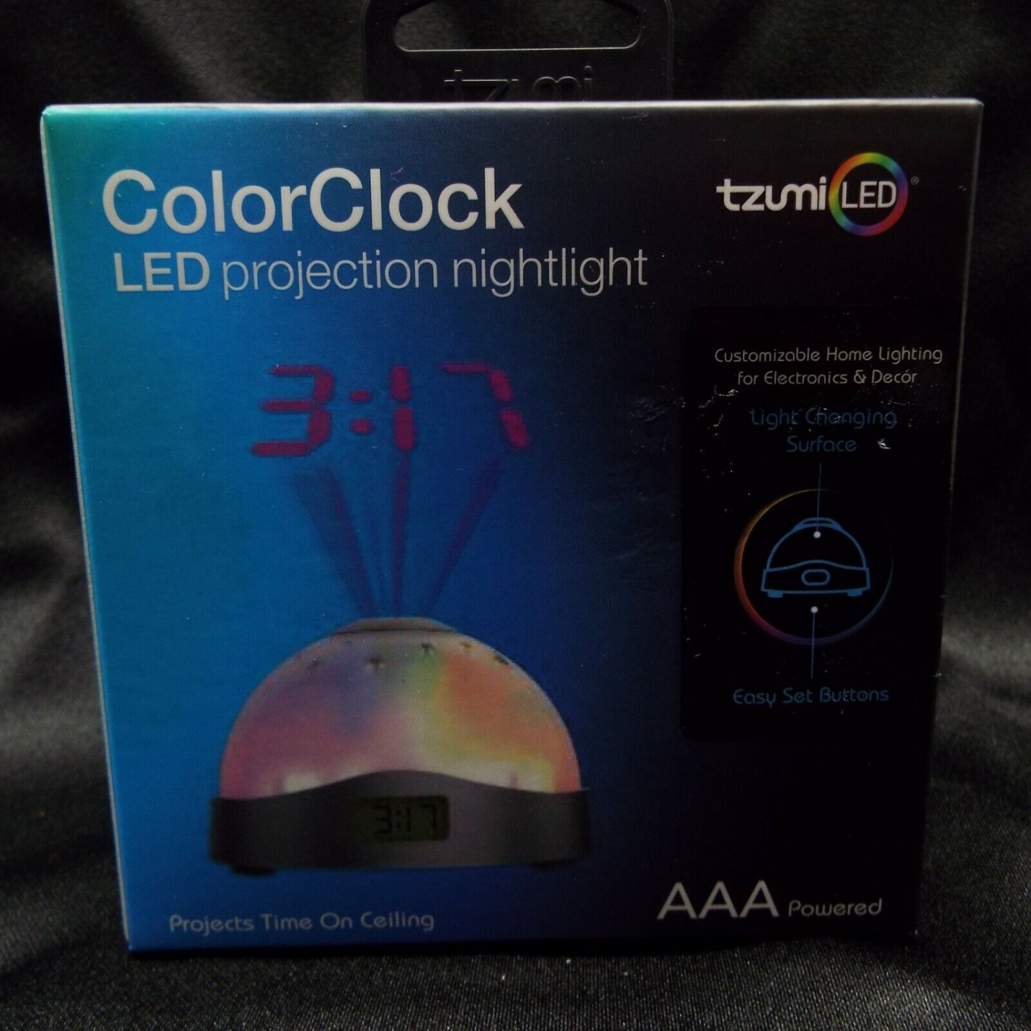 Tzumi LED Color Clock Projection Nightlight Battery Operated