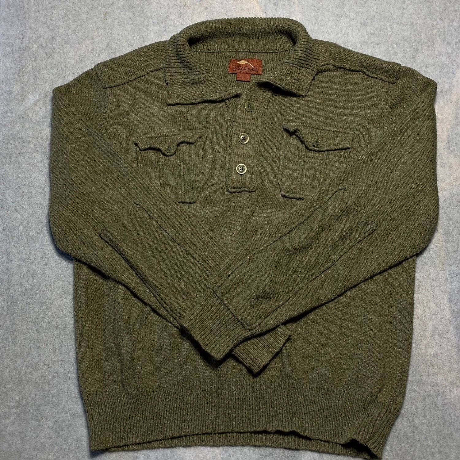 Bob Timberlake Pullover Button Down Sweater Large Olive Drab Outdoor