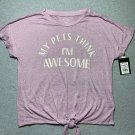My Pets Think I Am Awesome Tied Juniors XL Shirt Womens Light Purple