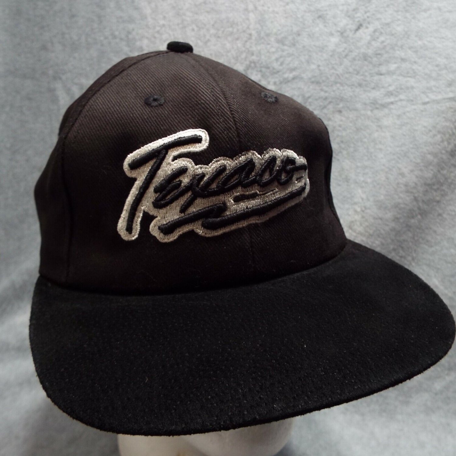 Texaco Black Suede Bill Hat Cap K-Products Made In USA Strapback Embroidered