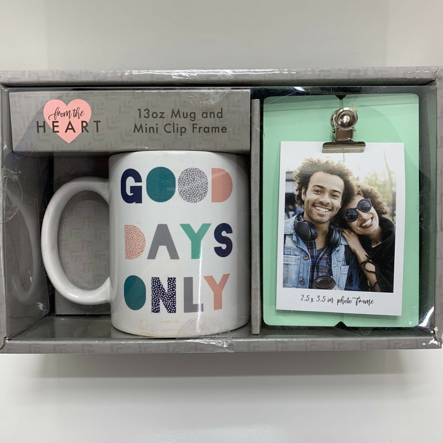 Good Days Only From the Heart Gift Set 13 oz Coffee Mug Mini Clip Frame Bridal
