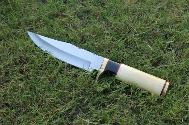 HAND MADE J2 STEEL HAND FORGED BRASS GUARD WITH FILE WORK AND BONE HANDLE