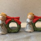 2 VINTAGE Christmas JASCO LIL CHIMERS  NAPKIN RING & BELL BLUE DRESS ANGELS IOB