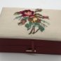Hand Made Petit Point Floral Bouquet Red Satin Hinged Trinket Jewelry Box