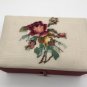 Hand Made Petit Point Floral Bouquet Red Satin Hinged Trinket Jewelry Box