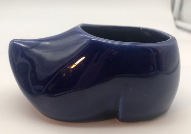 Vintage Cobalt Blue Ceramic Dutch Clog Shoe Hand Painted Planter