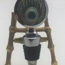 Wine Bottle Stopper Peacock Feather Design Stainless Steel Trim