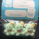 Vintage 3 New in Package Mini Flocked Green Teddy Bears with Yellow Bows