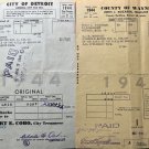 Lot of 2 Vintage Property Tax & City Tax Receipts 1944 Detroit, MI Wayne County
