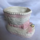 Ruben's Originals Vintage Ceramic Baby Bootie Planter White And Pink Bow
