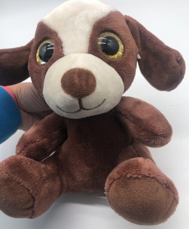 Goffa Plush Dog Toy Brown White Big Eyes 10" Very Good Condition