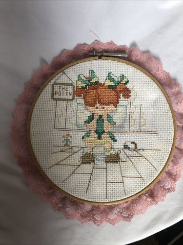 "The Potties In Pastels" By Alma Lynne Finished CrossStitched Picture 7&acirc;��